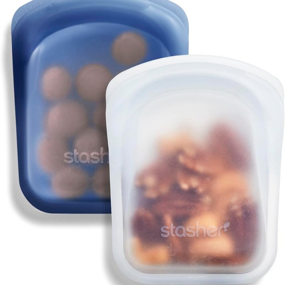 Premium Silicone Reusable Food Storage Pocket 2-Pack, Clear + Deep Ocean | Multi